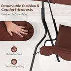 Tangkula 3 Person Porch Swing, Patio Swing with Removable Cushion & Powder-Coated Steel Frame, Outdoor Swing with Canopy for Porch, Backyard, Garden, Balcony (Coffee)