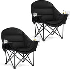 Oversized Camping Chair for Adults - Heavy Duty Outdoor Padded Large Lawn Camp Chair with Cup Holder Cooler Pockets for Sports Beach Fishing Garden Portable Supports 500lbs, AllBlack 2 Pack