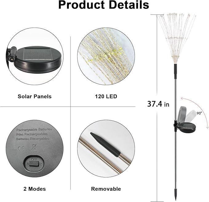 Solar Garden Lights Outdoor, 6 Pack 120 LED Twinkling Firework Lights Decorative with 2 Modes, Outdoor Waterproof Solar Starburst Light for Outside Yard Pathway Garden Decor, Multicolor