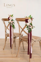 Artificial Flower Aisle Pew Markers 8 Pcs Marsala Blush Wedding Decor
