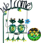 HONGLAND Solar Lights Outdoor Waterproof, Frog Swing Garden Decor, Frog Decorative Stake with Welcome Sign Landscape Patio Yard Gifts for Women Mom (48 inch)