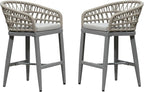 PURPLE LEAF Outdoor Rattan 24" Counter Height Bar Stools Chair Set of 2, Modern Patio Wicker Barstool with Backrest for Indoor and Outdoor, Kitchen Island, Light Grey