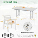 AMERLIFE 7-Piece HDPE Outdoor Dining Set with Umbrella Hole, 71" L Patio Table and Chairs Set for 6, Modern Garden Dining Set for Backyard, Poolside, Seaside, Porch, White