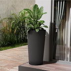 23.6" Tall Planters for Outdoor Plants,Large Outdoor Planters for Front Porch Decor with Drainage Hole, Flower Pots Fits Indoor Plants Patio/Garden, Plastic Striped Black (2 Pack)