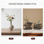 Retro-Style Succulent Pots with Drainage, Indoor/Outdoor Planter, Nostalgic Cactus/Bonsai Garden Pots for Home Decoration and Office Desk Decoration, Vintage Artwork (2 Piece Set) (Bronze-Colored)