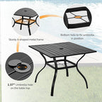 VINGLI 36" Square Patio Table for 4, Metal Outdoor Dining Table with Umbrella Hole, All-Weather Steel Patio Dining Table Outdoor Table for Lawn, Garden, Backyard, Black
