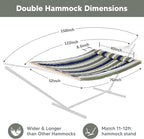 SUNCREAT Hammocks Outdoor Double Hammock with Hardwood Spreader Bar, Cotton Rope Hammock with Polyester Pad, Blue&Aqua