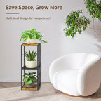 LASZOLA Black 3 Tiered Wood Plant Stand Indoor for Larger Heavy Duty Planter, Sturdy Multi Level Vertical Flowers Racks for Narrow Inside Floor , Decorate Shelving for Hold House Tree, Space Saving