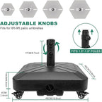 Patio Umbrella Base Heavy Duty with Wheels Square Market Stand for Outdoor 4 Locks 2 Knobs 125lb Capacity, Black