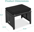 Best Choice Products Set of 2 Wicker Ottomans, Multipurpose Outdoor Furniture for Patio, Backyard, Additional Seating, Footrest, Side Table w/Removable Cushions, Steel Frame - Black/Black