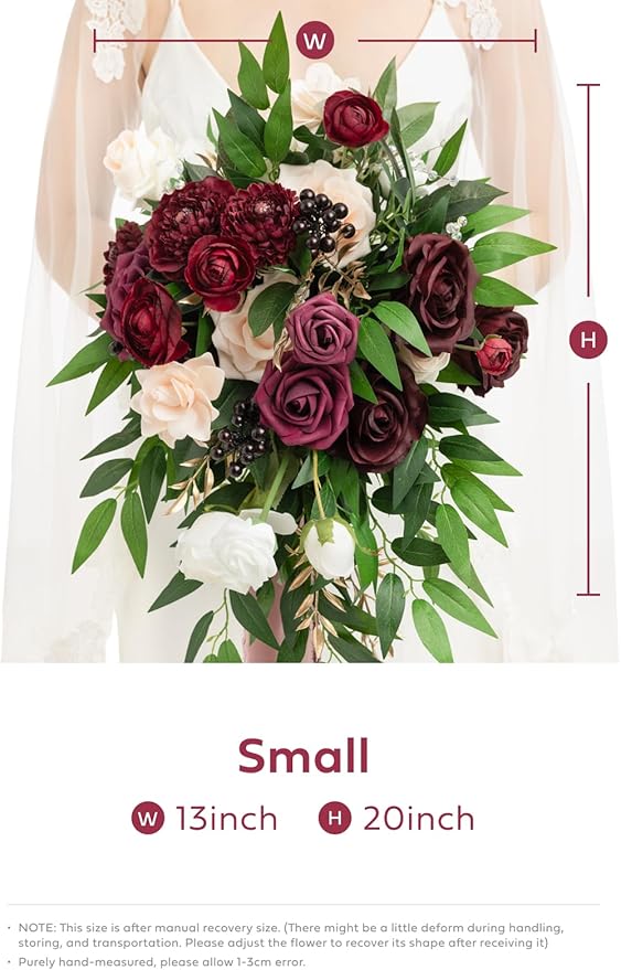 Artificial Cascading Bridal Bouquet in Marsala and Blush, 13 in