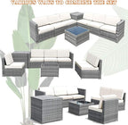 Tangkula 8 Pieces Wicker Patio Furniture Set with Storage Deck Box, PE Rattan Outdoor Sectional Sofa Conversation Set with Coffee Table & Cushions, Outside Furniture for Garden Yard Poolside (White)