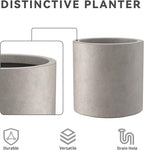 Kante 15.7" Dia Round Concrete Planter, Modern Style Large Cylindrical Plant Pot with Drainage Hole and Rubber Plug for Indoor Outdoor Patio, Weathered Concrete
