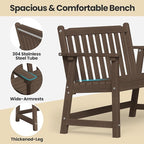 Ciokea 48" Outdoor Bench, HDPE Weatherproof Porch Bench, 2-Person Garden Benches with 550 Lbs, Waterproof Patio Benches for Outside Balcony Deck Backyard, Brown