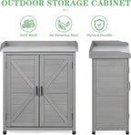 Outdoor Potting Bench with Storage Cabinet and Metal Top, Wood Workstation for Outdoor Patio, Garden (Classic Grey, 31.5x17x39‘’)