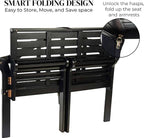 Plow & Hearth Weatherproof Lutyens Eucalyptus Wood Garden Bench | Foldable Patio Bench | Outdoor Furniture Seating for Porch Park Deck | Black