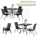 Arlopu 5 Piece Outdoor Patio Dining Set (Umbrella not Included), Porch Furniture with 4 Textline Chairs, 1 Square Glass Table for Garden, Backyard and Poolside, Lawn (Black)