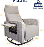 Outdoor Recliner Chair, Wicker Patio Recliners with Adjustable Backrest and Extended Foot Rest, Reclining Patio Chairs with Flip Table & Removable Cushion Cover for Porch