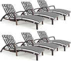 Chaise Lounge Chairs Outdoor Set of 6, Comfy Outside Wicker Patio Pool Lounge Chair w/ 5 Adjustable Back Angle, Cup Holder, Thicken Cushion
