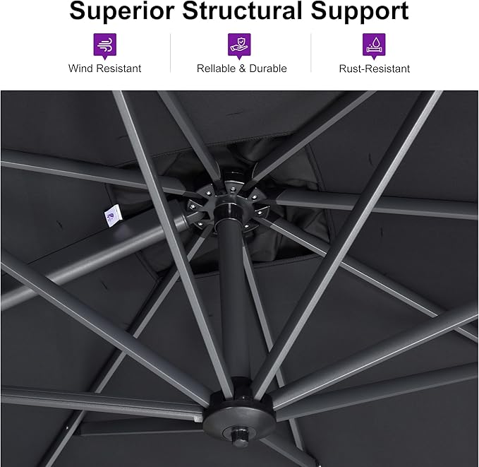 PURPLE LEAF 9 Feet Patio Umbrella Outdoor Cantilever Square Umbrella Aluminum Offset Umbrella with 360-degree Rotation for Garden Deck Pool Patio, Light Grey