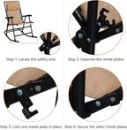 Amazon Basics Outdoor Portable Folding Rocking Chair with Headrest, Ergonomic Design, Weather-resistant Patio Reclining Lounge Chair for Porch, 33.6 x 37.4 x 26 inch, Beige