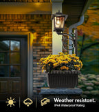 PASAMIC 2 in 1 Outdoor Flower Pots for Real or Fake Flowers, Solar Lamp Post Lights - Wall Mount or Freestanding, Waterproof Decorative Lamp for Lawn, Patio, Front/Back Door