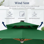 Best Choice Products 10ft Square Cantilever Patio Umbrella w/Base Included, Woodgrain Pattern Pole & Solar LED Lights, 360-Rotation, Offset Hanging Outdoor Shade - Green