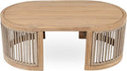 Christopher Knight Home Buekaz Outdoor Acacia Wood Coffee Table with Woven Rope Accents, Outdoor Patio Slatted Oval Centerpiece, Boho Chic Garden Sofa Side Accent Table for Modern Decor, Light Teak