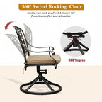 5-Piece Cast Aluminum Outdoor Patio Dining Set, All Weather Cast Aluminum Outdoor Furniture Dining Set for Patio, Balcony, Garden, Backyard w/4 Swivel Chairs & Cushions, 2.0" Umbrella Hole