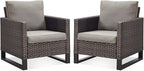 Belord Oversize Patio Chairs Set of 2 Outdoor Wicker Dining Chairs, All-Weather Rattan Patio Club Chair Furniture Sets with Water-Resistant Cushion Anti-Rust Frame Brown
