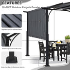 MASTERCANOPY 10x10ft Outdoor Retractable Pergola with Sun Shade Canopy Patio Metal Garden Pergola,Dark Grey