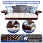 3-Seat Metal Porch Swing 900 LBS Heavy Duty Hanging Bench with Upgraded Tray & Cushions Rust-Resistant Finish Swing Chair with 8.9FT Chains for Patio Lawn Garden