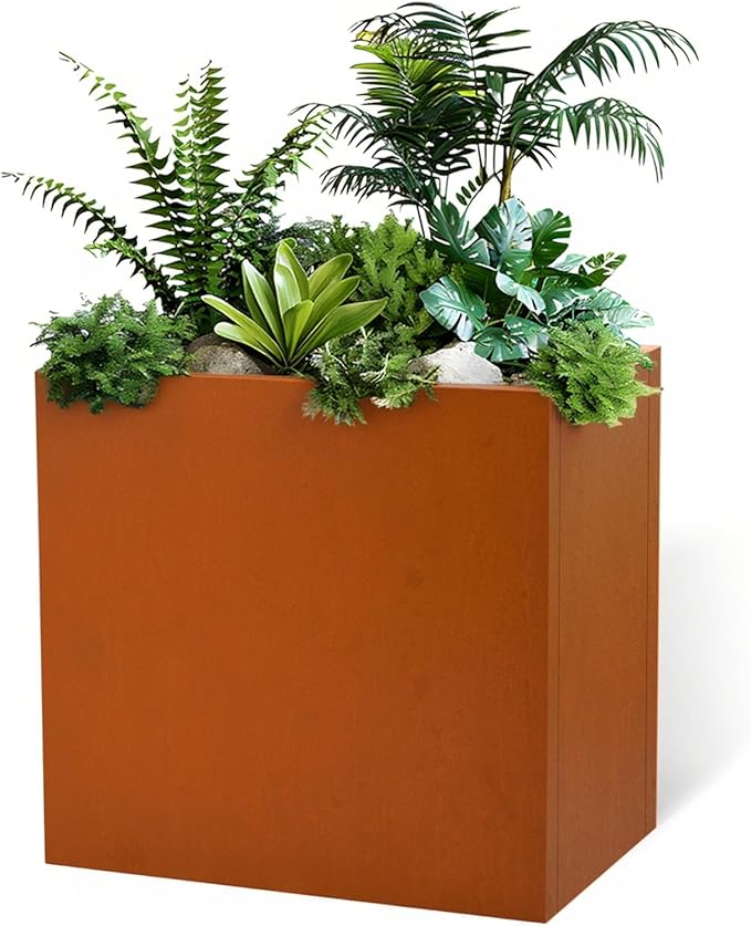 Rusted Metallic Heavy Rectangular Planter 30" x 12" x 24" for Outdoor Plants Corten Steel Outdoor Planter Spliced Flower Box with Partitions for Outside,Indoor,Garden (Corten, 30 * 12 * 24)