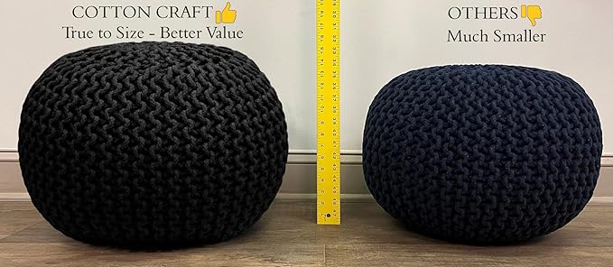 COTTON CRAFT Round Pouf - Hand Knitted Cotton Braid Cord Cable Dori Floor Pouf - Foot Stool - Ottoman Footrest Accent Seat Furniture Bean Bag - Living Room Kids Room Nursery Dorm Décor - 20x14 - Teal