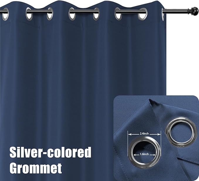BONZER Waterproof Indoor/Outdoor Curtains for Patio Thick Privacy Extra Wide Grommet Curtains for Bedroom, Living Room, Porch, Pergola, Cabana, 1 Panel, 150W x 95L inch, Navy