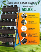 5-Tier Vertical Garden Bed Planter Boxes with Drainage System & Storage Space, Freestanding Vertical Garden Planter with 5 S-Hooks for Plants Vegetables Flowers Herbs in Garden Patio Yard