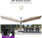 PURPLE LEAF 11.5' X 8.2' Tilting Patio Umbrella with Base Outdoor Cantilever Swivel Rectangle Umbrella Aluminum Offset Umbrella with 360-degree Rotation for Garden Deck Pool Patio Beige