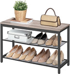 HOOBRO Shoe Bench, 3-Tier Shoe Rack, Industrial Shoe Organizer Storage Bench, 29.5 inches Entry Bench with Mesh Shelves, for Entryway, Living Room, Hallway, Easy Assembly, Greige BG75HX01