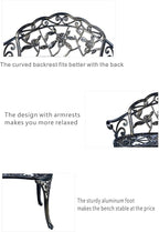 Patio Balcony Bench Double Seat, Anti-Rust Cast Aluminum Patio Garden Bench for Park Yard Outdoor Furniture Copper.1