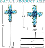 Solar Cross Garden Lights Outdoor Decorative - Solar Metal&Glass Cross Blue Hydrangea Flower Stake Lights- Waterproof 20 Warm White LED for Remembrance Gifts