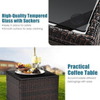 Tangkula 3 Pieces Patio Furniture Set, PE Rattan Wicker 3 Pcs Outdoor Sofa Set w/Washable Cushion and Tempered Glass Tabletop, Conversation Furniture for Garden Poolside Balcony (Prussian Blue)