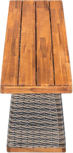 Christopher Knight Home Pasco Acacia Wood Outdoor Dining Table Set for 6, Wicker Patio Dining Set with Acacia Wood Table and Bench, Patio Table and Chair Set with Cushion+Rope Backrest,Black+Teak+Grey