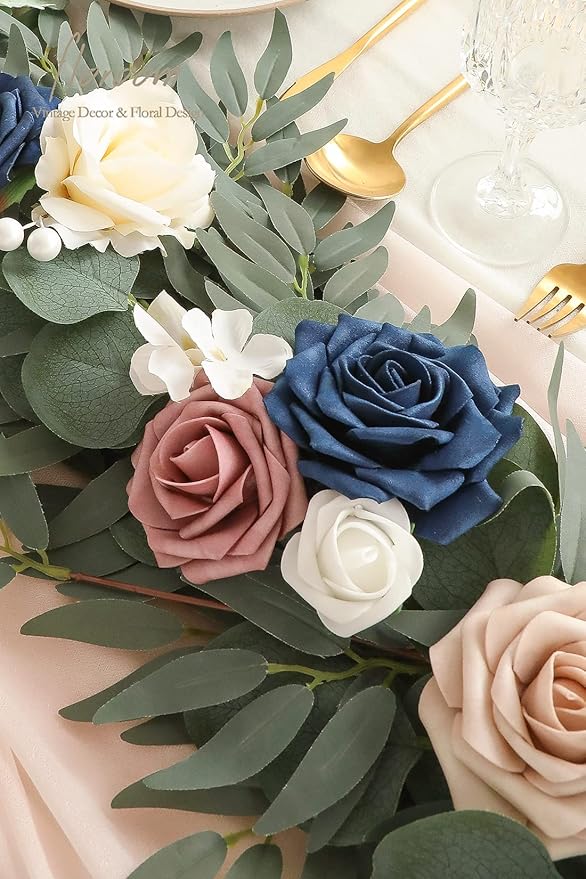 Artificial Flower Garland 6 ft Eucalyptus Willow Dusty Rose Navy