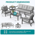 7-Piece HDPE Patio Furniture Set, Outdoor Sectional Sofa Set,All Weather Outdoor Couch with Dust-Free Cushions, Durable Patio Conversation Sets for Balcony, Porch, Gray