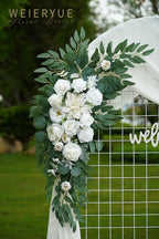 Artificial Flowers Wedding Arch Swag Kit, White Roses, Chiffon Drape, 3 Pieces