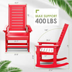 GREENVINES Outdoor Rocking Chairs | Porch Rocker | HDPE Plastic | Red | Oversized Rockers | High Back | Big & Tall | Ladder Back | for Patio Outside Backyard Balcony Garden