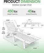 Lounge Chair Outdoor Set of 4 with Wheels, Adjustable 5-Position Chaise Lounge Outdoor, Patio Lounge Chair for Poolside Backyard, White