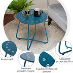 danpinera Outdoor Side Tables with Flower Cut Outs, Weather Resistant Steel Patio Side Table, Small Round Outdoor End Table Metal Side Table for Patio Yard Balcony Garden Navy Blue