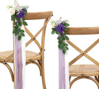 Artificial Pew Flowers, Set of 10 Purple Rose Chair Decor for Weddings