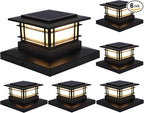 Dynaming 6 Pack Solar Post Cap Lights Outdoor, Fence Post Solar Lights Fit for 4x4 5x5 6x6 Vinyl/Wooden Posts, High Brightness Warm White SMD LED Lighting Decor for Garden Deck Patio